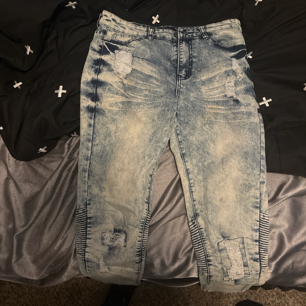 Men's Skinny Jeans - Distressed Blue
